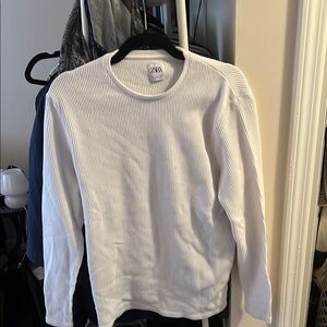 Zara White Ribbed Long Sleeve Top